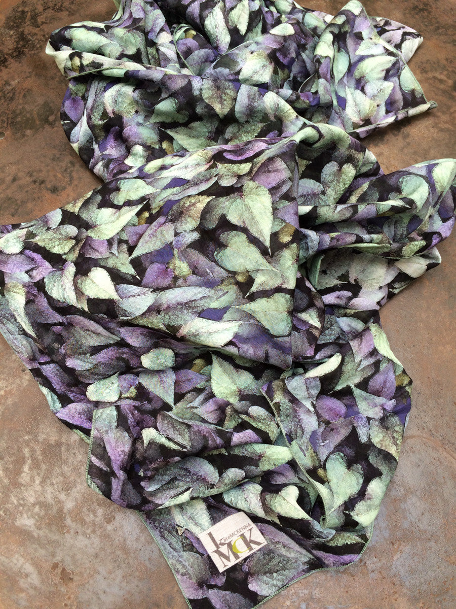 "Pete's Garden purple green" Cotton/Silk Voile Wrap